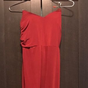 Burgundy Asymmetric Strapless Dress
